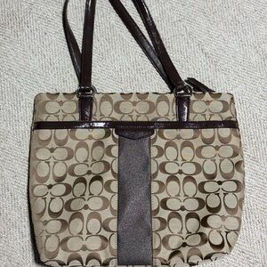Coach Brown and Tan Signature Shoulder Bag